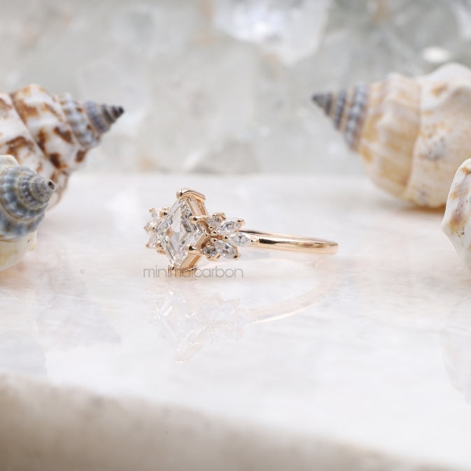 Kite Cut Salt and Pepper Lab Diamond Bridal Ring