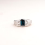 Emerald Cut Blue Sapphire Diamond Pave Band Ring - 01