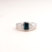 Emerald Cut Blue Sapphire Diamond Pave Band Ring - 01