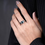 Emerald Cut Blue Sapphire Diamond Pave Band Ring - 02