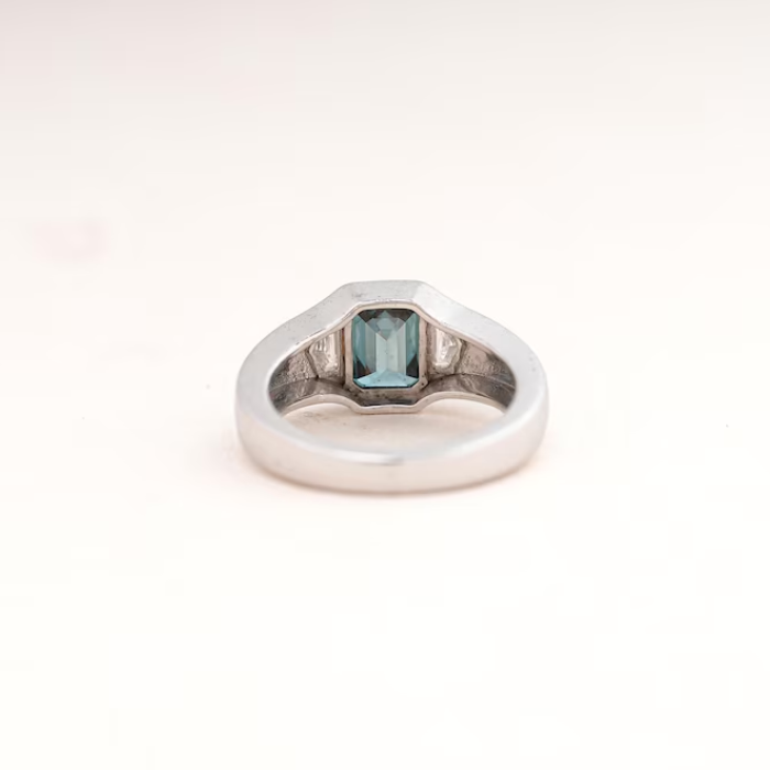 Emerald Cut Blue Sapphire Diamond Pave Band Ring - 04