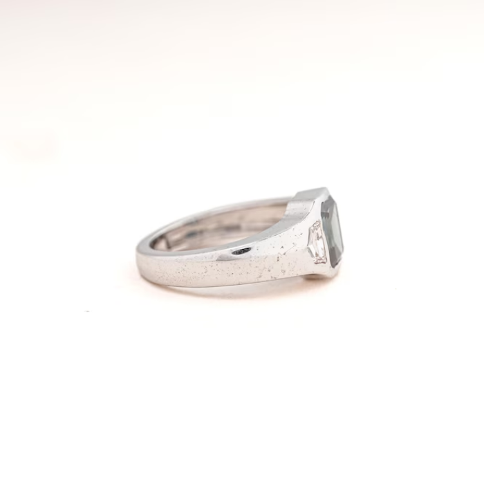 Emerald Cut Blue Sapphire Diamond Pave Band Ring - 05