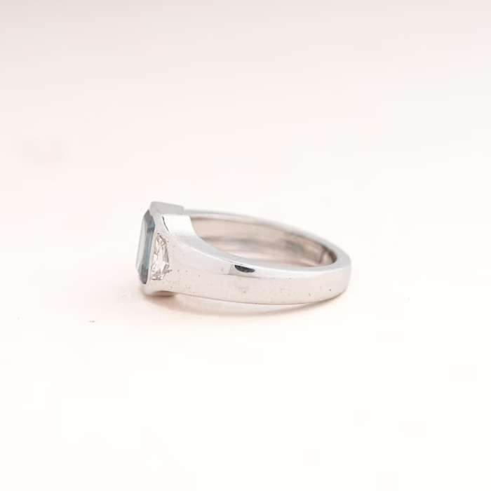 Emerald Cut Blue Sapphire Diamond Pave Band Ring - 07