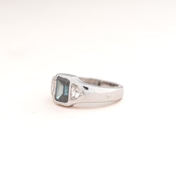 Emerald Cut Blue Sapphire Diamond Pave Band Ring - 08