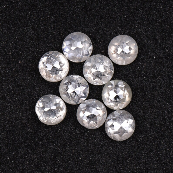 White Milky Round Rose Cut Loose Natural Earth Mined Diamond - Minimal Carbon