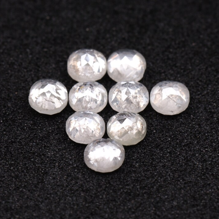 White Milky Round Rose Cut Loose Natural Earth Mined Diamond - Minimal Carbon