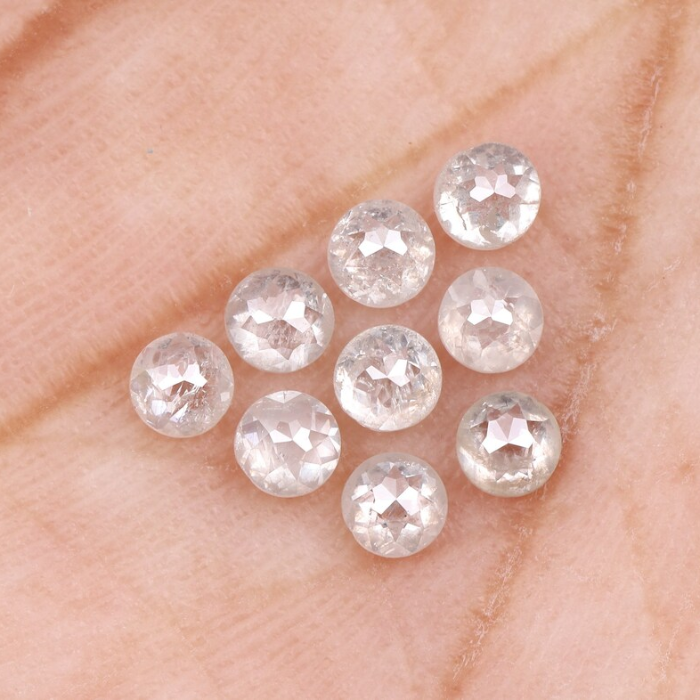 White Milky Round Rose Cut Loose Natural Earth Mined Diamond - Minimal Carbon