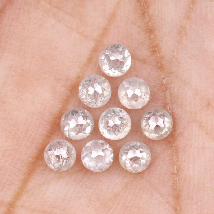 White Milky Round Rose Cut Loose Natural Earth Mined Diamond - Minimal Carbon