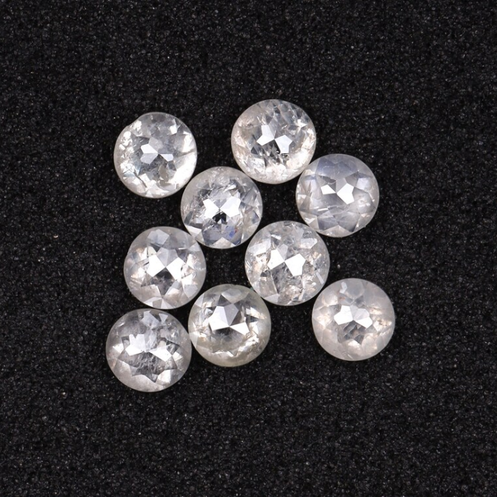 White Milky Round Rose Cut Loose Natural Earth Mined Diamond - Minimal Carbon