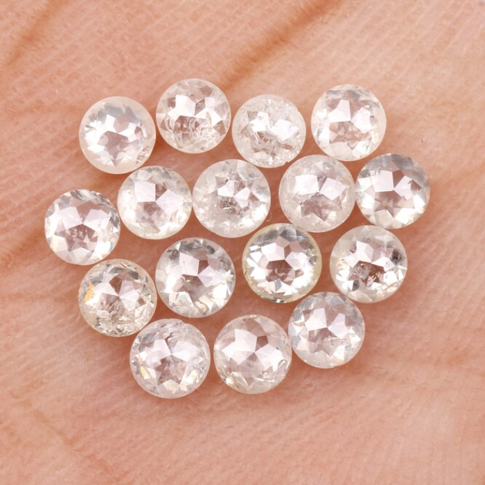 White Round Rose Cut Loose Natural Earth Mined Diamond - Minimal Carbon