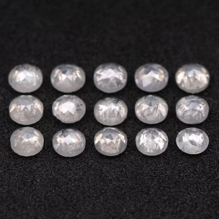 White Round Rose Cut Loose Natural Earth Mined Diamond - Minimal Carbon