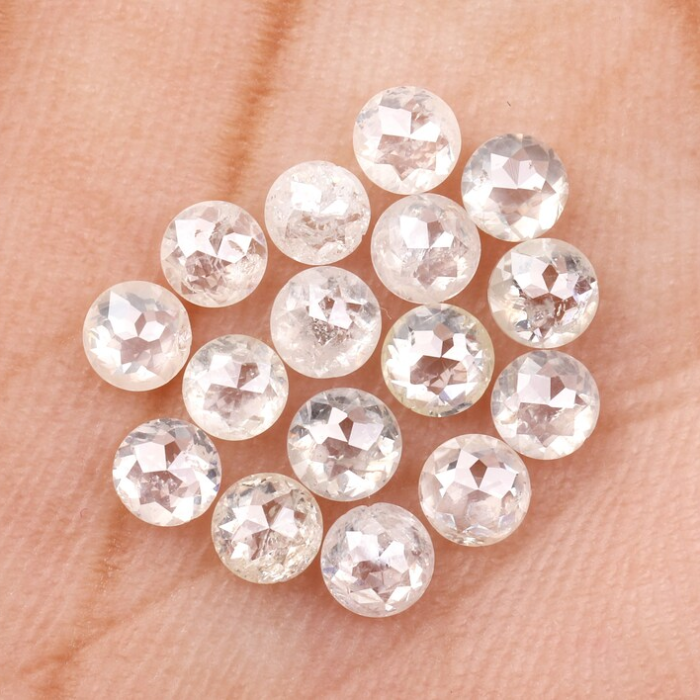 White Round Rose Cut Loose Natural Earth Mined Diamond - Minimal Carbon