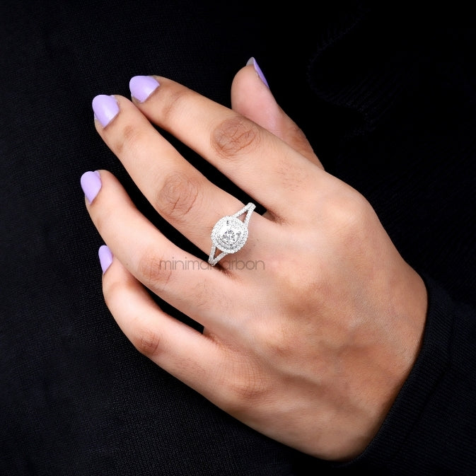 Double Halo Cushion Cut Diamond Engagement Ring