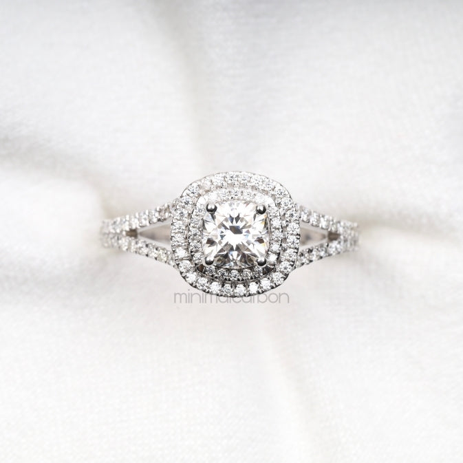 Double Halo Cushion Cut Diamond Engagement Ring