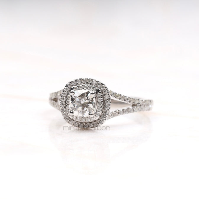 Double Halo Cushion Cut Diamond Engagement Ring