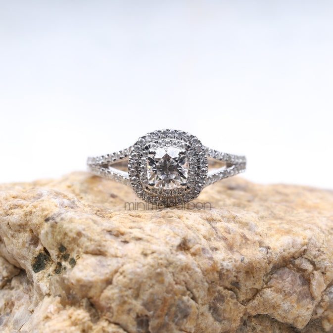 Double Halo Cushion Cut Diamond Engagement Ring
