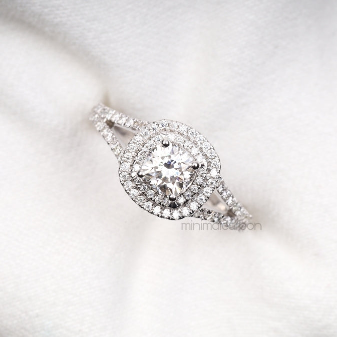 Double Halo Cushion Cut Diamond Engagement Ring