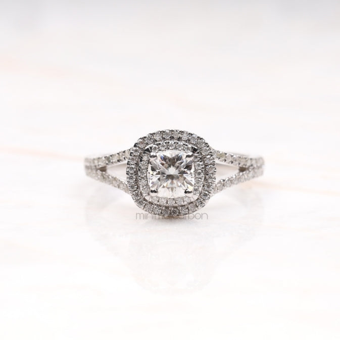 Double Halo Cushion Cut Diamond Engagement Ring