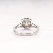 Double Halo Cushion Cut Moissanite Anniversary Ring