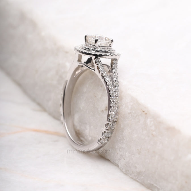 Double Halo Cushion Cut Diamond Engagement Ring