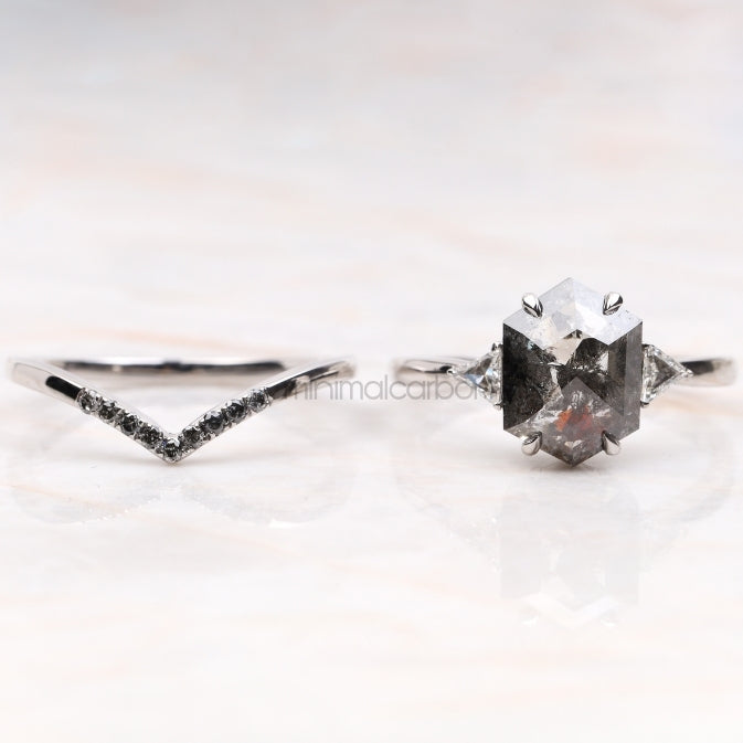 Hexagon Salt And Pepper Diamond Rin Set