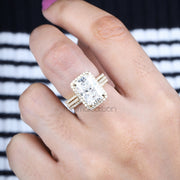 Radiant Cut Moissanite Halo Engagement Ring