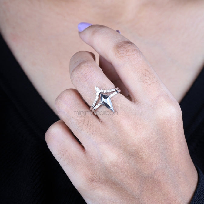 Kite Cut Salt And Pepper Diamond Curved Wedding Band