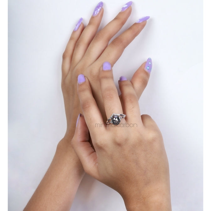 Hexagon Salt And Pepper Diamond beautiful ring
