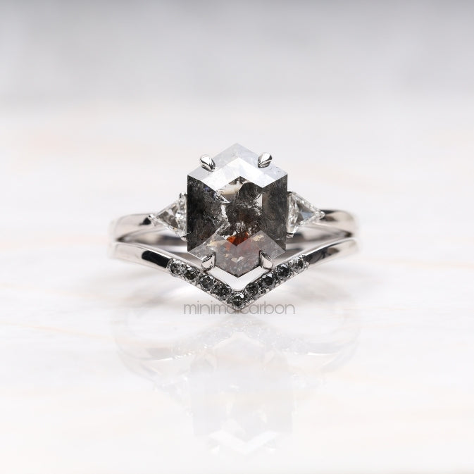 Hexagon Salt And Pepper Diamond Rin Set