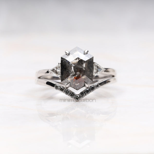 Hexagon Salt And Pepper Diamond Rin Set - Minimal Carbon