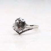 hexagon cut salt papper diamond rings