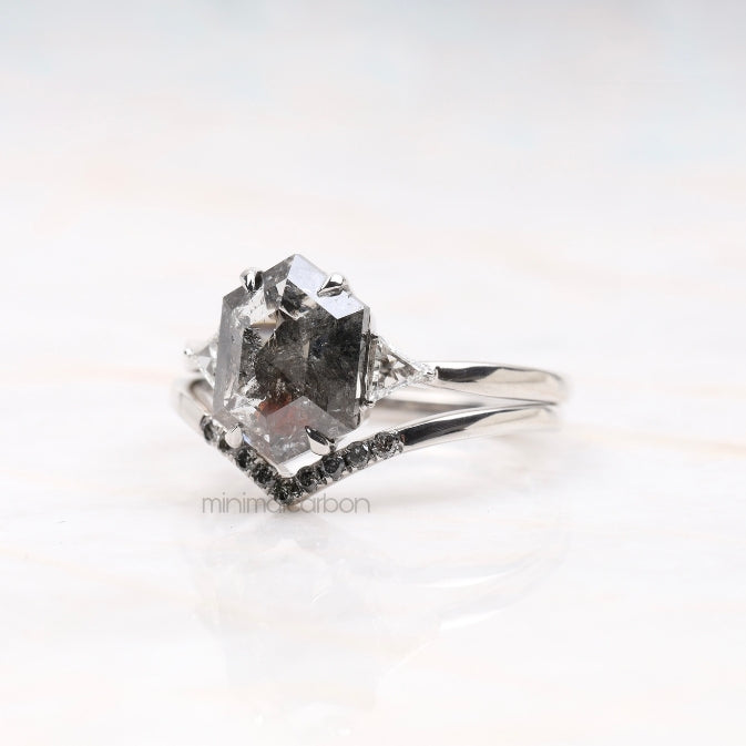 hexagon cut salt papper diamond rings