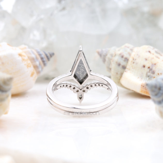 Kite Cut Salt And Pepper Diamond Curved Wedding Band