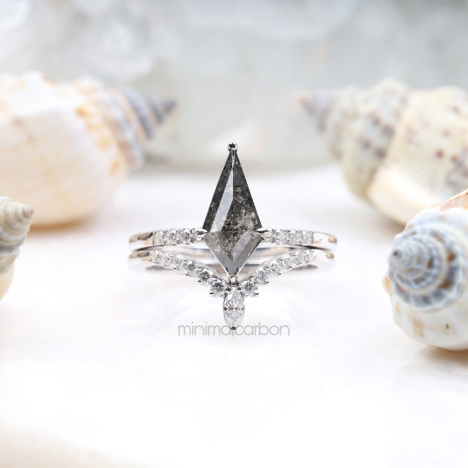 Kite Cut Salt And Pepper Diamond Curved Wedding Band