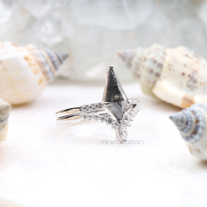 Kite Cut Salt And Pepper Diamond Curved Wedding Band