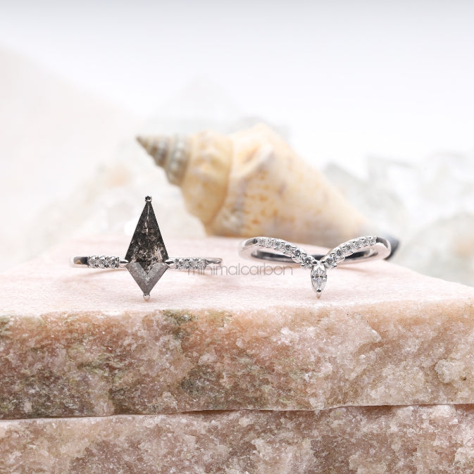 Kite Cut Salt And Pepper Diamond Curved Wedding Band
