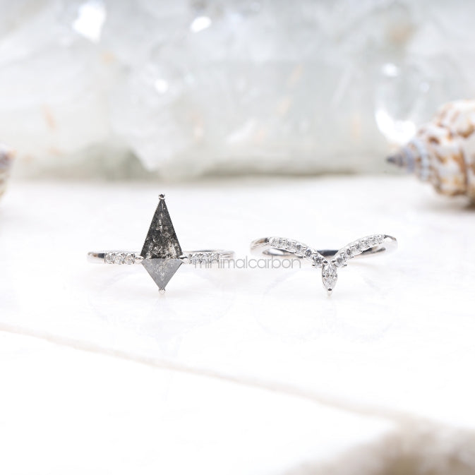 Kite Cut Salt And Pepper Diamond Curved Wedding Band