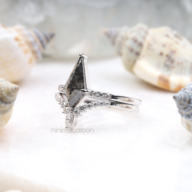Kite Cut Salt And Pepper Diamond Curved Wedding Band