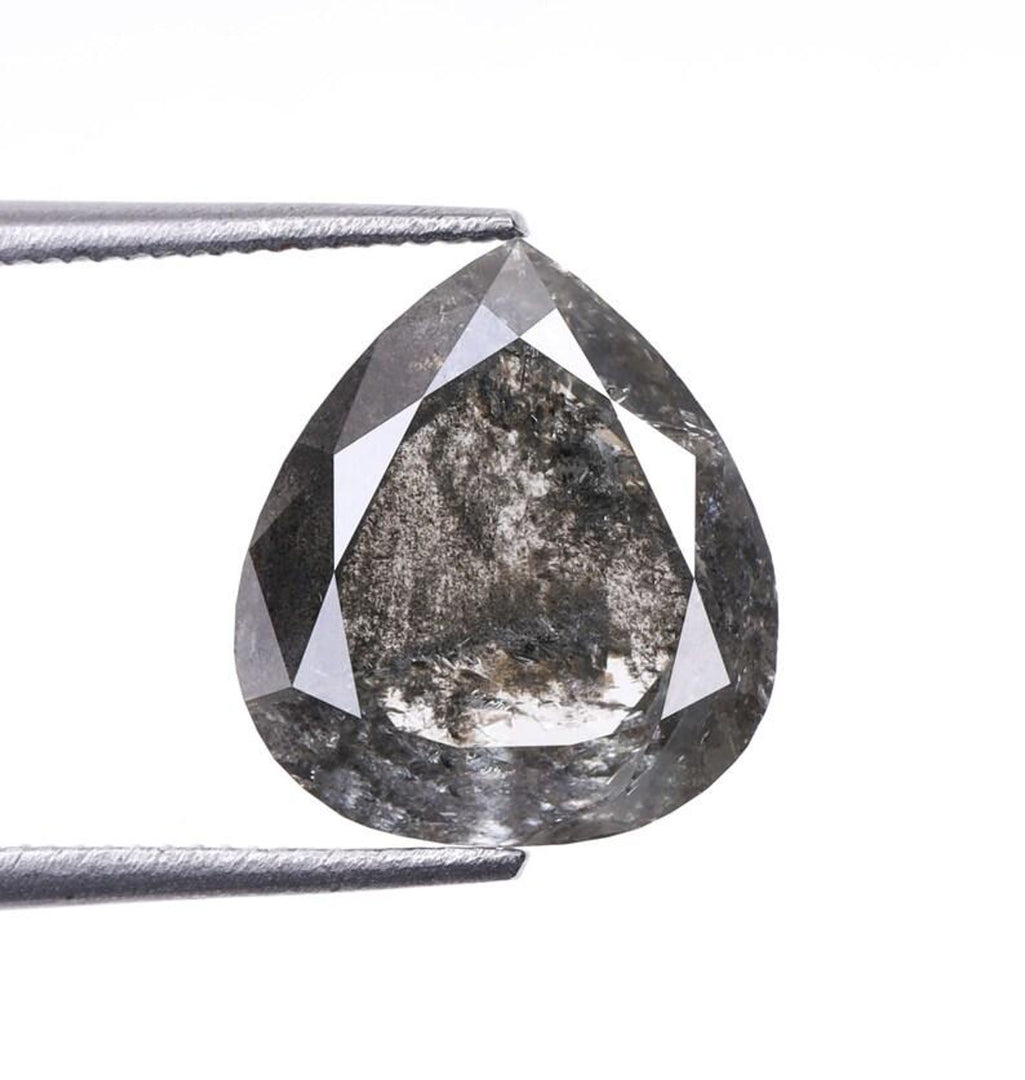3.34 CT, 10.4 X 9.2 MM, Pear Cut Diamond, Natural Salt Pepper Diamond, Solitaire Loose Rustic Diamond, Teardrop Shape Diamond For Jewelry