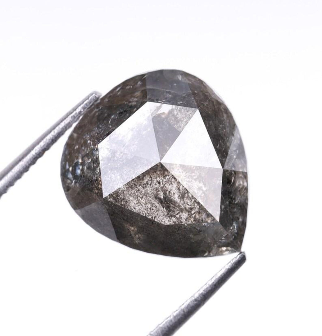 3.34 CT, 10.4 X 9.2 MM, Pear Cut Diamond, Natural Salt Pepper Diamond, Solitaire Loose Rustic Diamond, Teardrop Shape Diamond For Jewelry