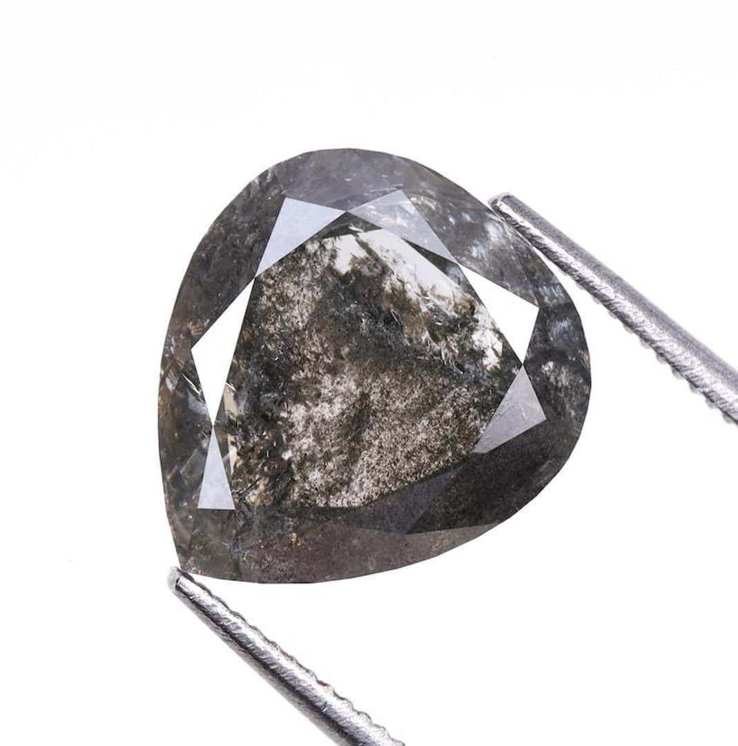 3.34 CT, 10.4 X 9.2 MM, Pear Cut Diamond, Natural Salt Pepper Diamond, Solitaire Loose Rustic Diamond, Teardrop Shape Diamond For Jewelry