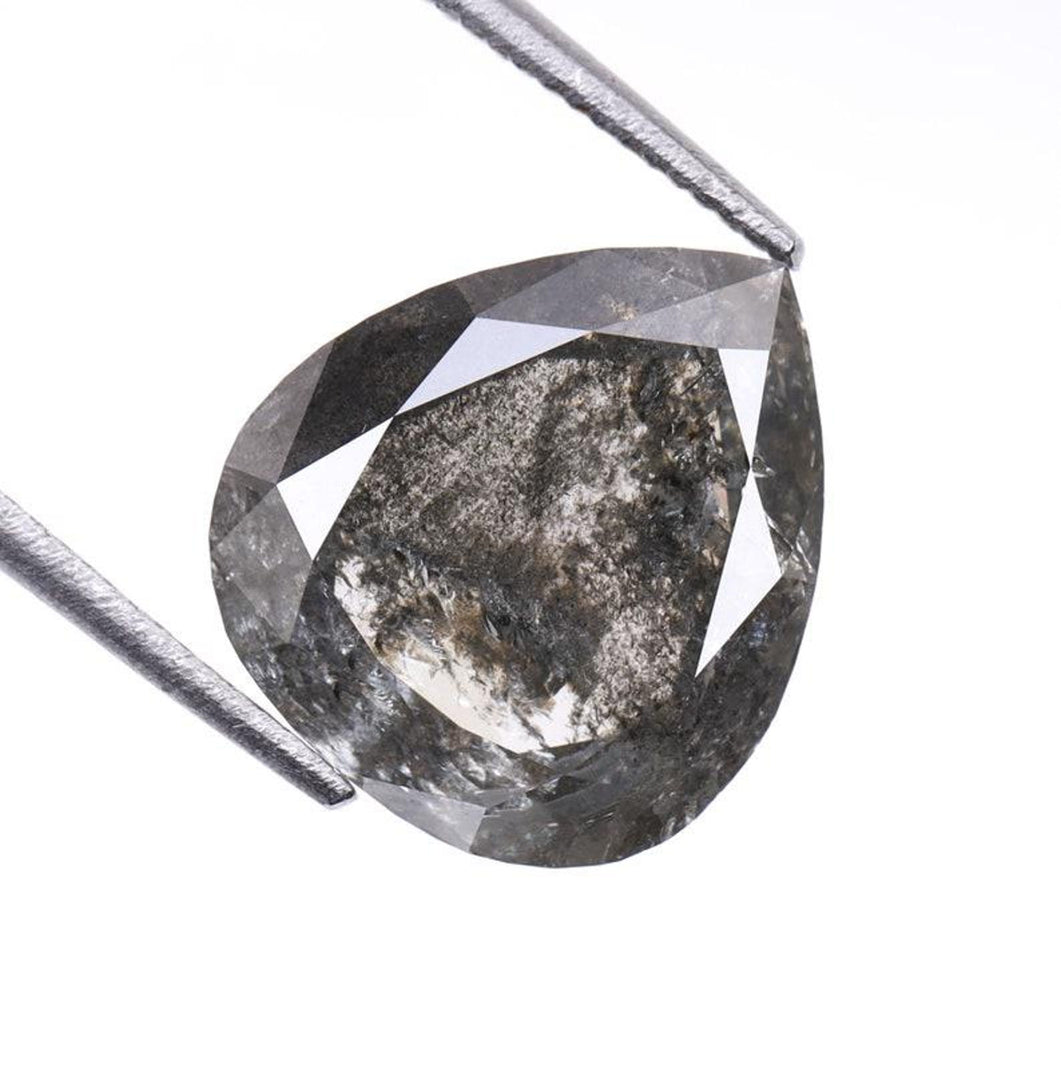 3.34 CT, 10.4 X 9.2 MM, Pear Cut Diamond, Natural Salt Pepper Diamond, Solitaire Loose Rustic Diamond, Teardrop Shape Diamond For Jewelry