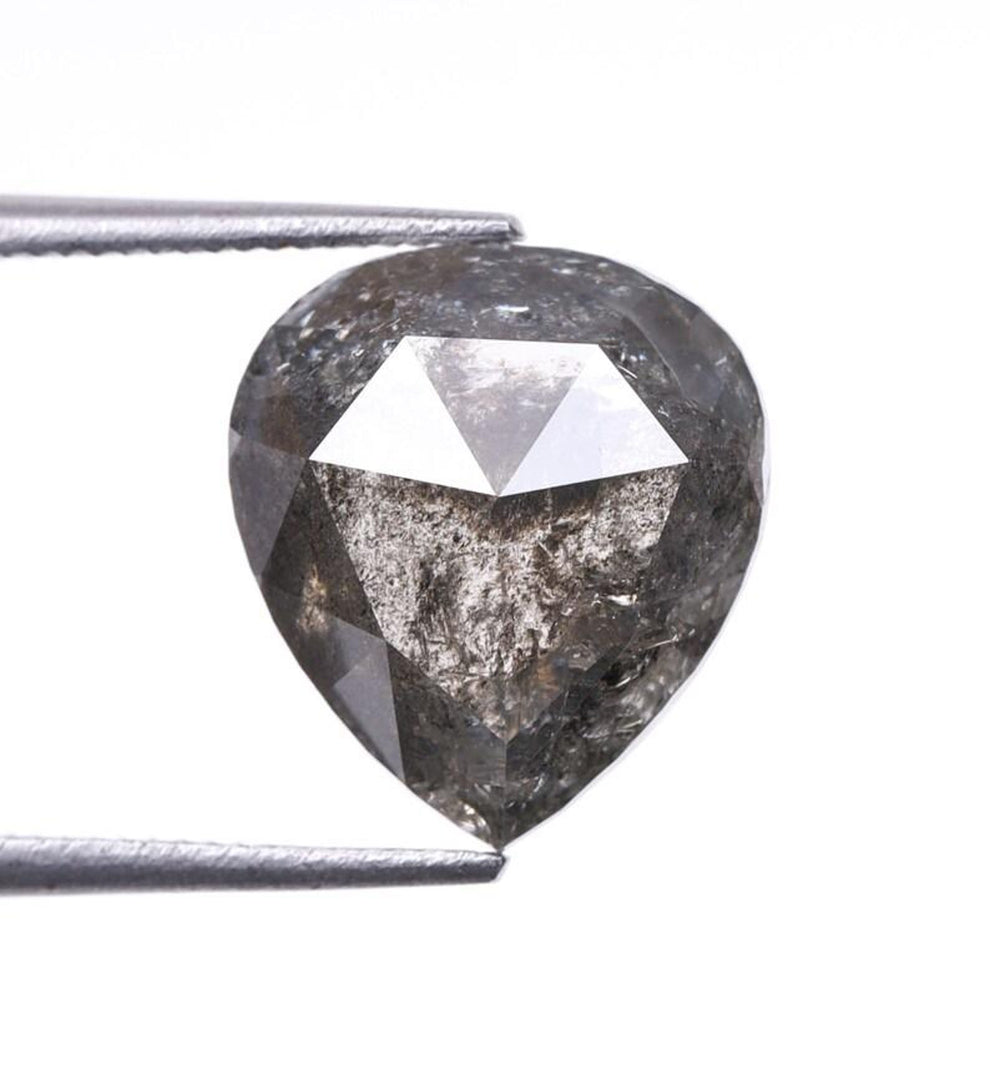 3.34 CT, 10.4 X 9.2 MM, Pear Cut Diamond, Natural Salt Pepper Diamond, Solitaire Loose Rustic Diamond, Teardrop Shape Diamond For Jewelry