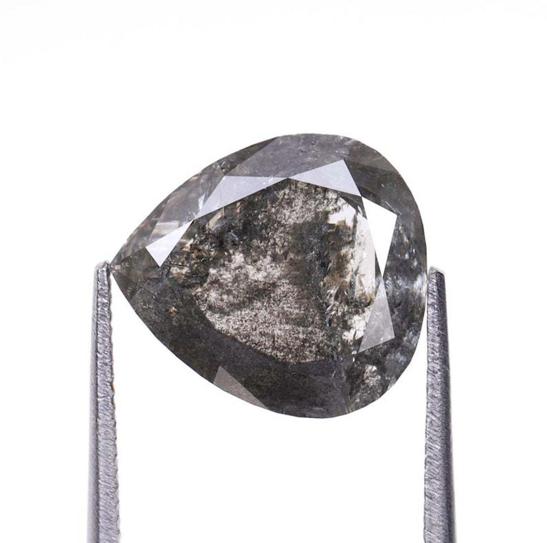 3.34 CT, 10.4 X 9.2 MM, Pear Cut Diamond, Natural Salt Pepper Diamond, Solitaire Loose Rustic Diamond, Teardrop Shape Diamond For Jewelry