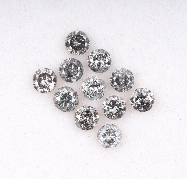 3.1 To 3.5 MM - Salt And Pepper Round Brilliant Cut Diamond - Minimal Carbon