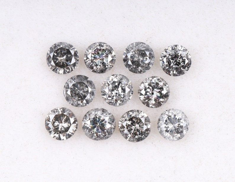 3.1 To 3.5 MM - Salt And Pepper Round Brilliant Cut Diamond - Minimal Carbon