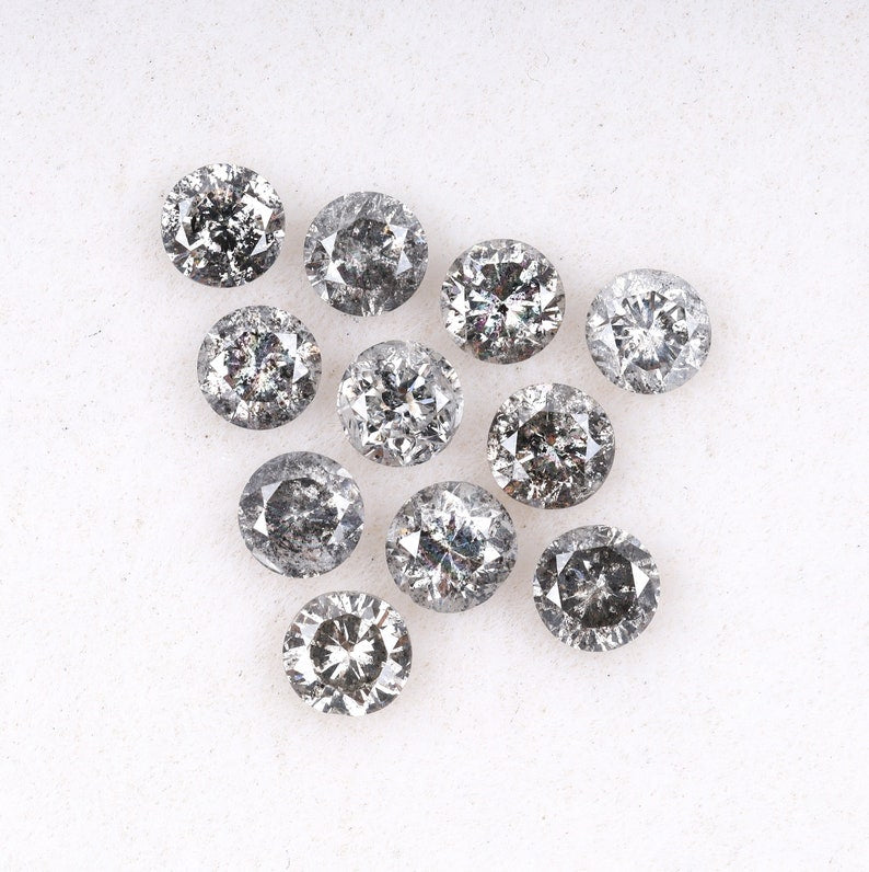 3.1 To 3.5 MM - Salt And Pepper Round Brilliant Cut Diamond - Minimal Carbon
