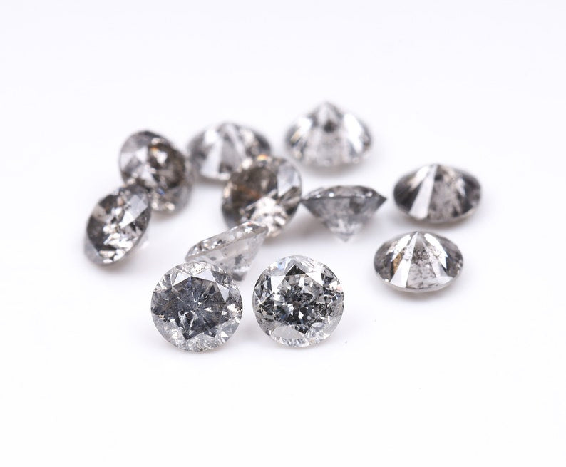3.1 To 3.5 MM - Salt And Pepper Round Brilliant Cut Diamond - Minimal Carbon