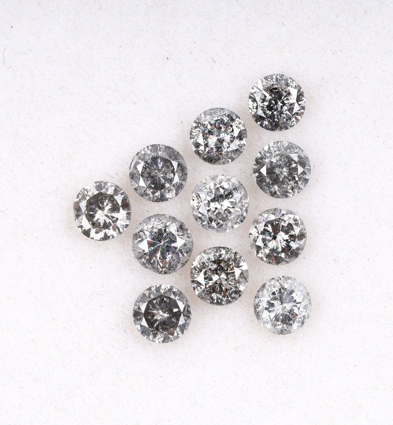 3.1 To 3.5 MM - Salt And Pepper Round Brilliant Cut Diamond - Minimal Carbon