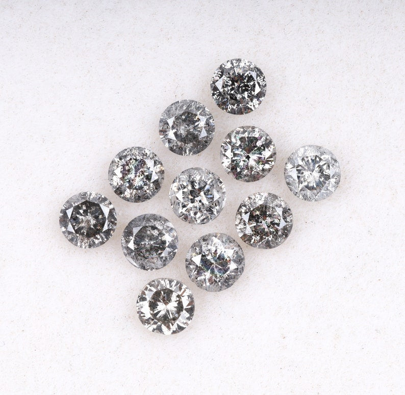 3.1 To 3.5 MM - Salt And Pepper Round Brilliant Cut Diamond - Minimal Carbon